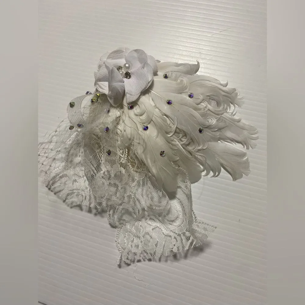 Birdcage veil lace feather fascinator hair accessory Bridal dance formal flapper